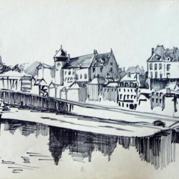 Drawing titled "Laval (Mayenne)" by Adolphe Cabon, Original Artwork