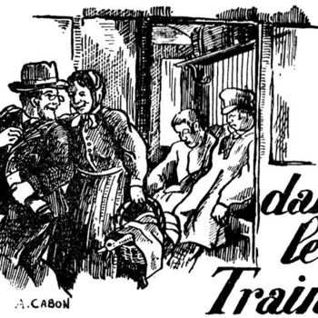 Drawing titled "Dans le Train" by Adolphe Cabon, Original Artwork