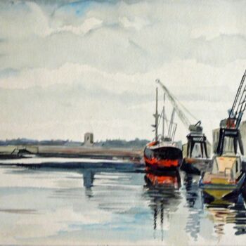 Painting titled "Port" by Adolphe Cabon, Original Artwork