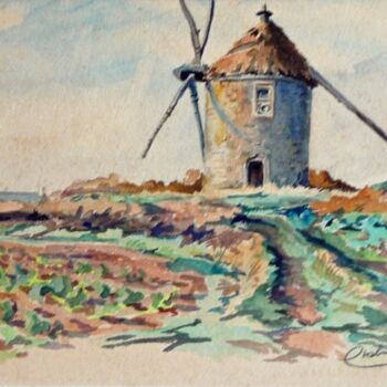 Peinture intitulée "Moulin au Guilvinec…" par Adolphe Cabon, Œuvre d'art originale