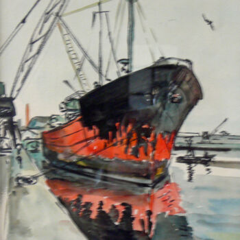Painting titled "Cargo rouge" by Adolphe Cabon, Original Artwork