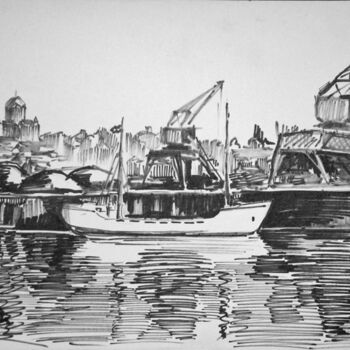 Painting titled "Port de Granville 50" by Adolphe Cabon, Original Artwork