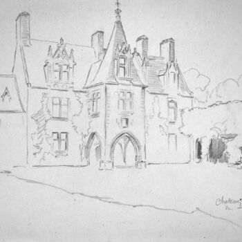 Drawing titled "Château de Dragey 50" by Adolphe Cabon, Original Artwork