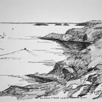 Dessin intitulée "Baie du Mont Saint…" par Adolphe Cabon, Œuvre d'art originale