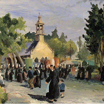 Peinture intitulée "Pardon de la chapel…" par Adolphe Cabon, Œuvre d'art originale