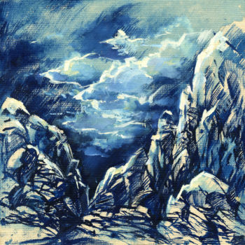 Painting titled "Гроза в горах" by Aleksandr Saiapin, Original Artwork, Gouache