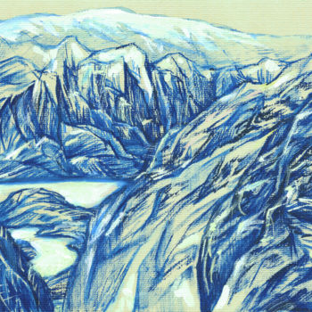 Malerei mit dem Titel "Холодное озеро" von Aleksandr Saiapin, Original-Kunstwerk, Gouache