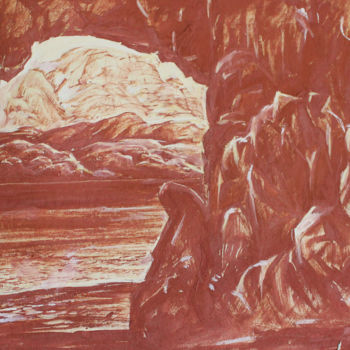 Painting titled "Пещера у воды" by Aleksandr Saiapin, Original Artwork, Gouache