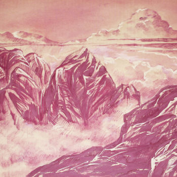 Картина под названием "Над облаками" - Александр Саяпин, Подлинное произведение искусства, Гуашь