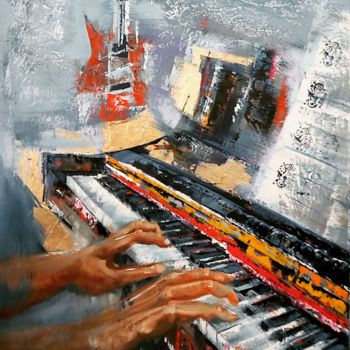 Peinture intitulée "Piano Man" par Adriaan Lotter, Œuvre d'art originale, Huile
