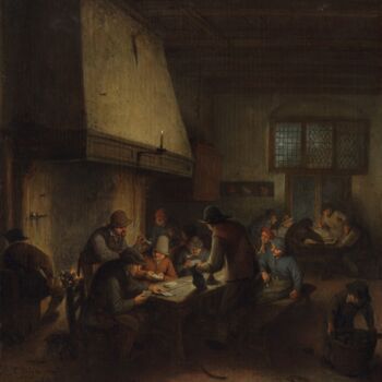 Schilderij getiteld "Scène de taverne" door Adriaen Van Ostade, Origineel Kunstwerk, Olie