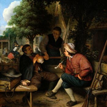 Pittura intitolato "Voyageurs au repos" da Adriaen Van Ostade, Opera d'arte originale, Olio