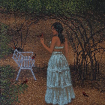Painting titled "Caminata en el parq…" by Adrian Castro, Original Artwork, Oil Mounted on Wood Panel