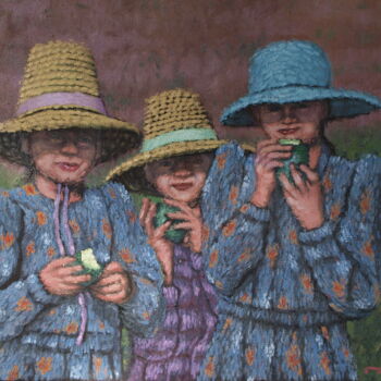 Pintura titulada "Las niñas memonitas" por Adrian Castro, Obra de arte original, Oleo Montado en Panel de madera