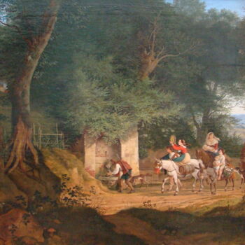Malarstwo zatytułowany „Fontaine de la forê…” autorstwa Adrian Ludwig Richter, Oryginalna praca, Olej