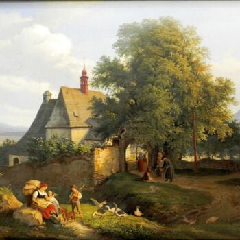 Malarstwo zatytułowany „L'église Sainte-Ann…” autorstwa Adrian Ludwig Richter, Oryginalna praca, Olej