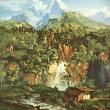 Painting titled "Le mont Watzmann" by Adrian Ludwig Richter, Original Artwork, Oil