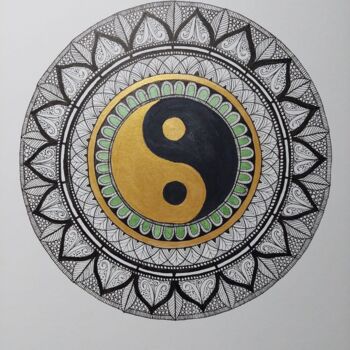 Dessin intitulée "Mandala Princípio" par Adriana Assanuma, Œuvre d'art originale, Encre