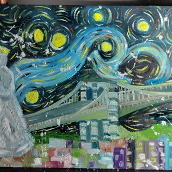 Картина под названием "Una Noche en New Yo…" - Adriana Betancourt, Подлинное произведение искусства, Масло