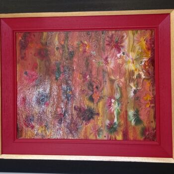 Painting titled "Fiori oro-rosso" by Adriana Cernei, Original Artwork, Acrylic Mounted on Cardboard