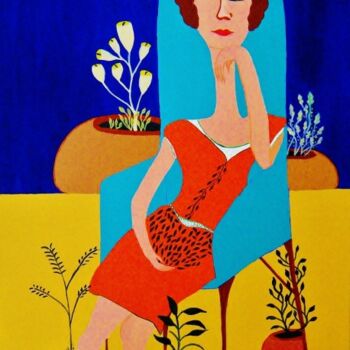 Картина под названием "serie-femmes-assiss…" - Adriana Tobon, Подлинное произведение искусства, Масло