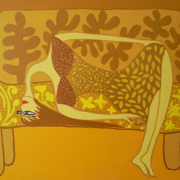 Malarstwo zatytułowany „fort-a-l-aise-jaune…” autorstwa Adriana Tobon, Oryginalna praca, Akryl