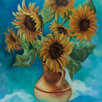 Malerei mit dem Titel "sunny sunflower" von Adriana Balynska, Original-Kunstwerk, Öl