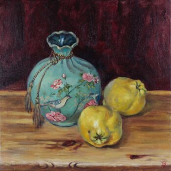 Painting titled "quince and vase" by Adriana Balynska, Original Artwork, Oil
