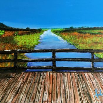 Painting titled "Lake Kissimmee" by Adriana Tamy Saito, Original Artwork, Acrylic Mounted on Wood Stretcher frame