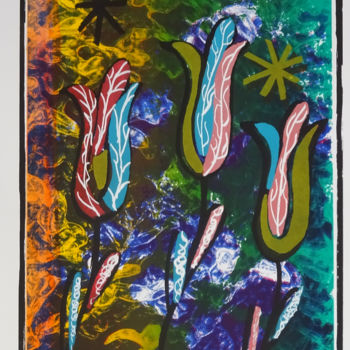 Gravures & estampes intitulée "flowers-1" par Henk Adriani, Œuvre d'art originale, Sérigraphie