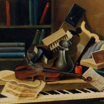 Pintura intitulada "The music room" por Adriano Gajoni, Obras de arte originais, Óleo