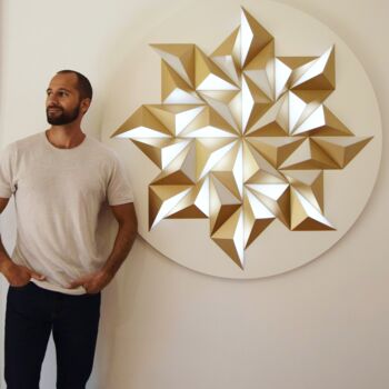 Sculpture titled "Golden Bronze powder" by Adrien Marcos, Original Artwork, Wood Mounted on artwork_cat.