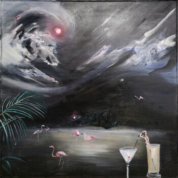 Painting titled "Six flamingo ghosts…" by Adrien Marie-Hardy, Original Artwork, Oil