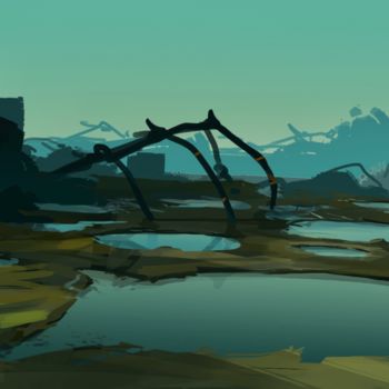 Digital Arts titled "The Cimetary Lake" by Adrien 1er, Original Artwork, Digital Painting