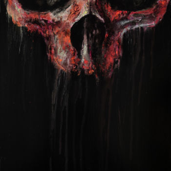 Schilderij getiteld "Orange Skull" door Adrien Conrad, Origineel Kunstwerk, Acryl