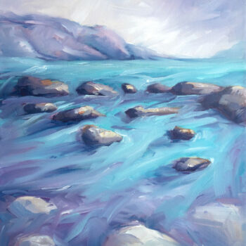 Malarstwo zatytułowany „Beach Rocks” autorstwa Adrienn Pécsek, Oryginalna praca, Olej Zamontowany na Drewniana rama noszy