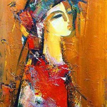 Painting titled "red lady" by Rashmi Soni, Original Artwork, Oil
