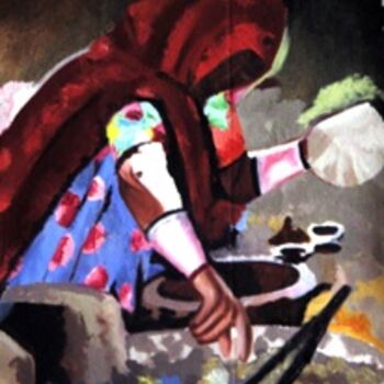 Painting titled "making chapati" by Rashmi Soni, Original Artwork, Oil