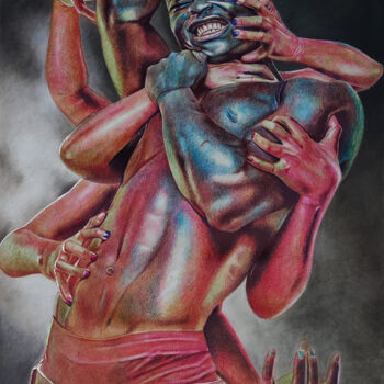 Disegno intitolato "STRUGGLE" da Adu Adeyinka, Opera d'arte originale, Biro