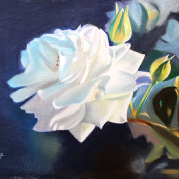 Painting titled "Une Rose" by Adyne Gohy, Original Artwork, Pastel