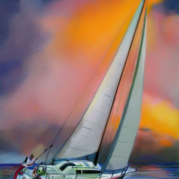 Pintura titulada "Sur la vague..." por Adyne Gohy, Obra de arte original, Pastel
