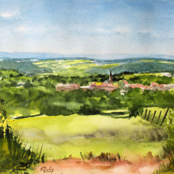 Painting titled "Sur les hauteurs de…" by Adyne Gohy, Original Artwork, Watercolor