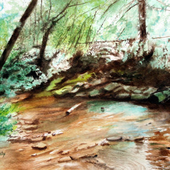 Pintura intitulada "Sous-bois avec la H…" por Adyne Gohy, Obras de arte originais, Aquarela