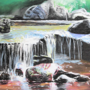 Painting titled "Au Pont de Belheid…" by Adyne Gohy, Original Artwork, Pastel Mounted on Cardboard