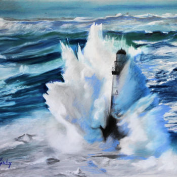 Painting titled "Le Phare Ar-Men" by Adyne Gohy, Original Artwork, Pastel Mounted on Cardboard