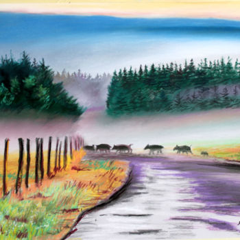 Painting titled "Dans la campagne ad…" by Adyne Gohy, Original Artwork, Pastel Mounted on Wood Stretcher frame