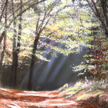 Peinture intitulée "Promenade en forêt" par Adyne Gohy, Œuvre d'art originale, Pastel Monté sur Châssis en bois