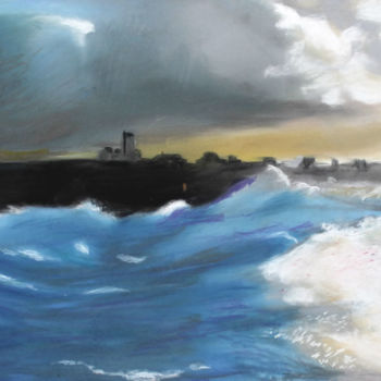 Painting titled "Le Phare du Créac'h…" by Adyne Gohy, Original Artwork, Pastel Mounted on Wood Stretcher frame