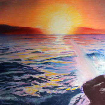 Pintura intitulada "Coucher de soleil s…" por Adyne Gohy, Obras de arte originais, Pastel Montado em Armação em madeira