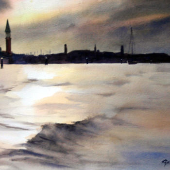 Painting titled "En quittant Venise" by Adyne Gohy, Original Artwork, Watercolor Mounted on Wood Stretcher frame